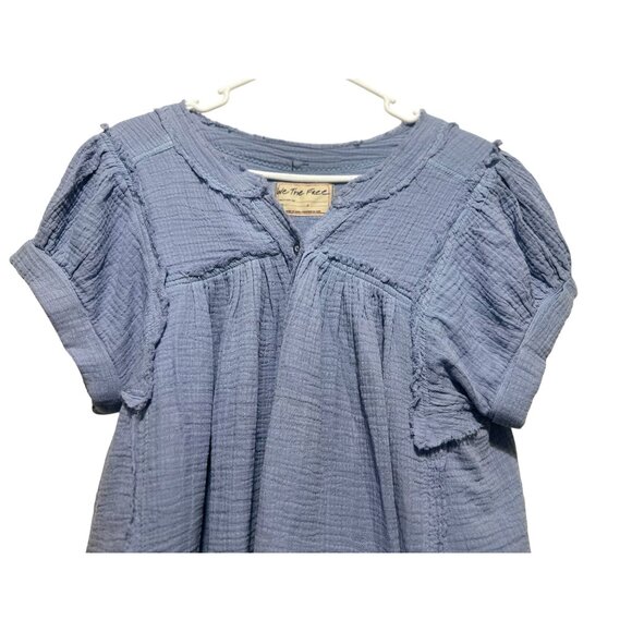Free People Double Cloth Top Womens Small Blue Gauze Tunic Flowy Bohemian Beach - Picture 6 of 15